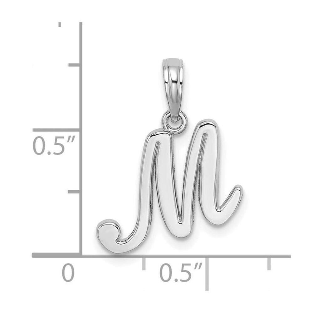 10k White Gold Polished M Script Initial Charm - image 8